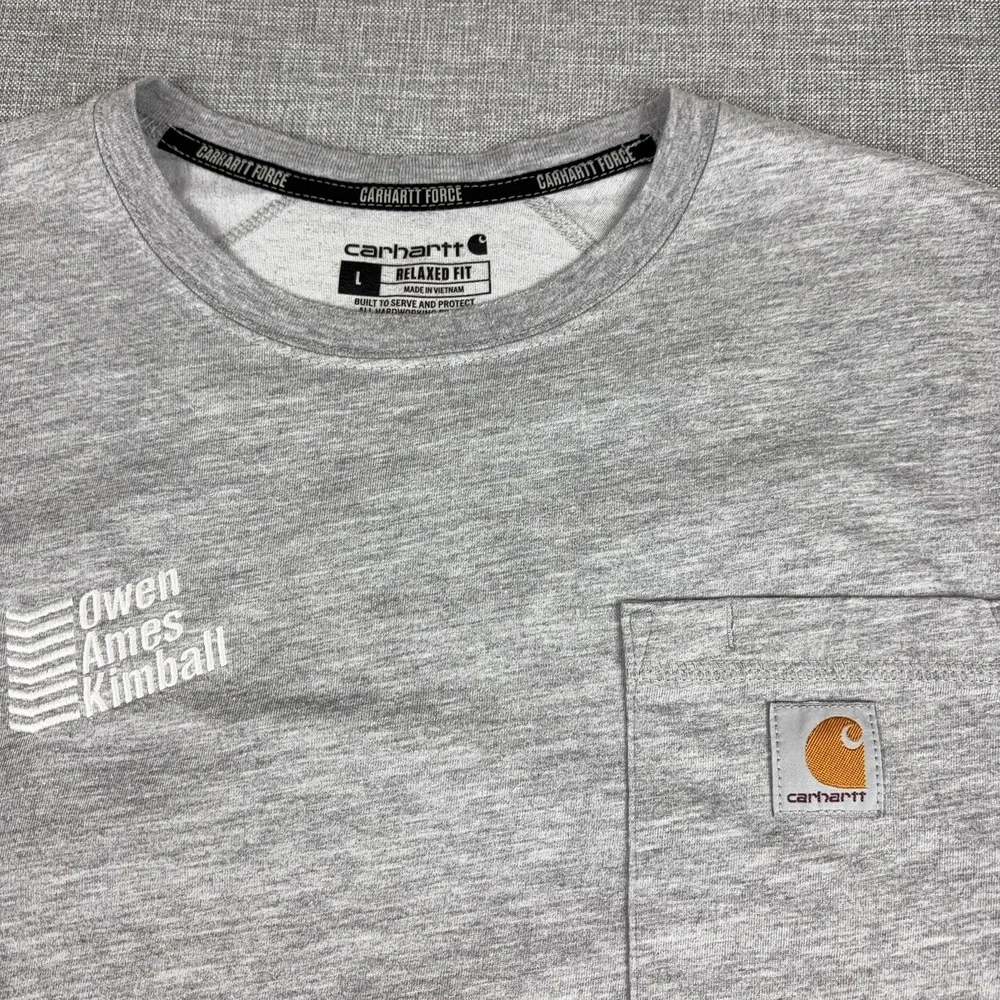 Carhartt Force Shirt Mens L Gray Long Sleeve Pocket Owen Ames Kimball Tee